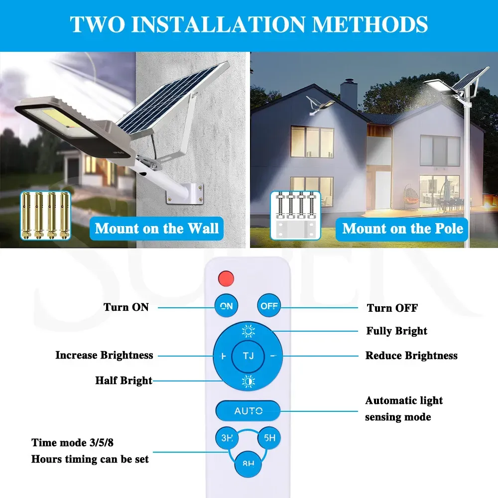 Solar LED Street Light Black Waterproof Outdoor Flood Lamp with Remote Control — image 3