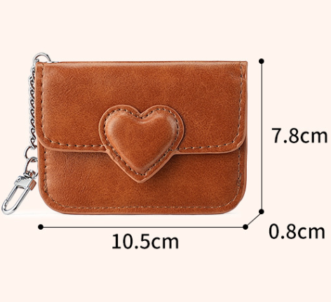 2PCS Brown Women's Slim PU Leather Card Holder with Cute Heart Detail and Keychain Clip - Ultra Thin Portable Card Sleeve for Daily Use and Gifting — image 2