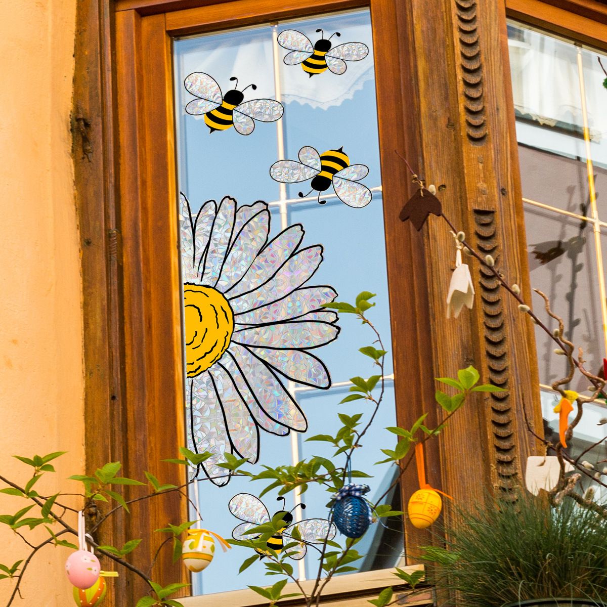Sunflower and Bee Window Clings - Anti-Collision Window Sticker, Window Decals for Bird Strikes, Non Adhesive Prismatic — image 2