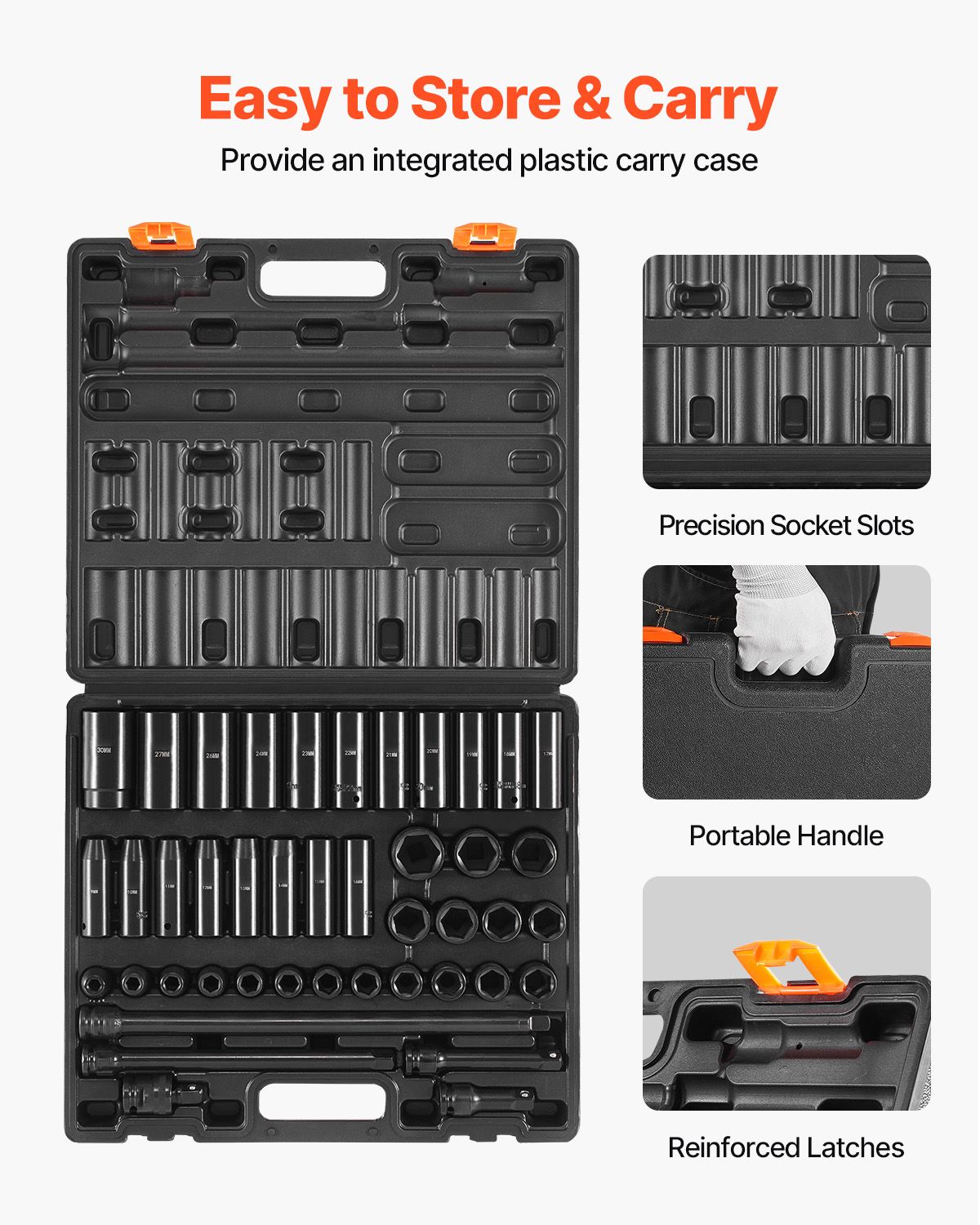 Impact Socket Set 43 Piece Impact Sockets, Standard Socket Assortment, Drive Socket Set 6-Point Sockets Metric 9-30mm (Standard/Deep) — image 6