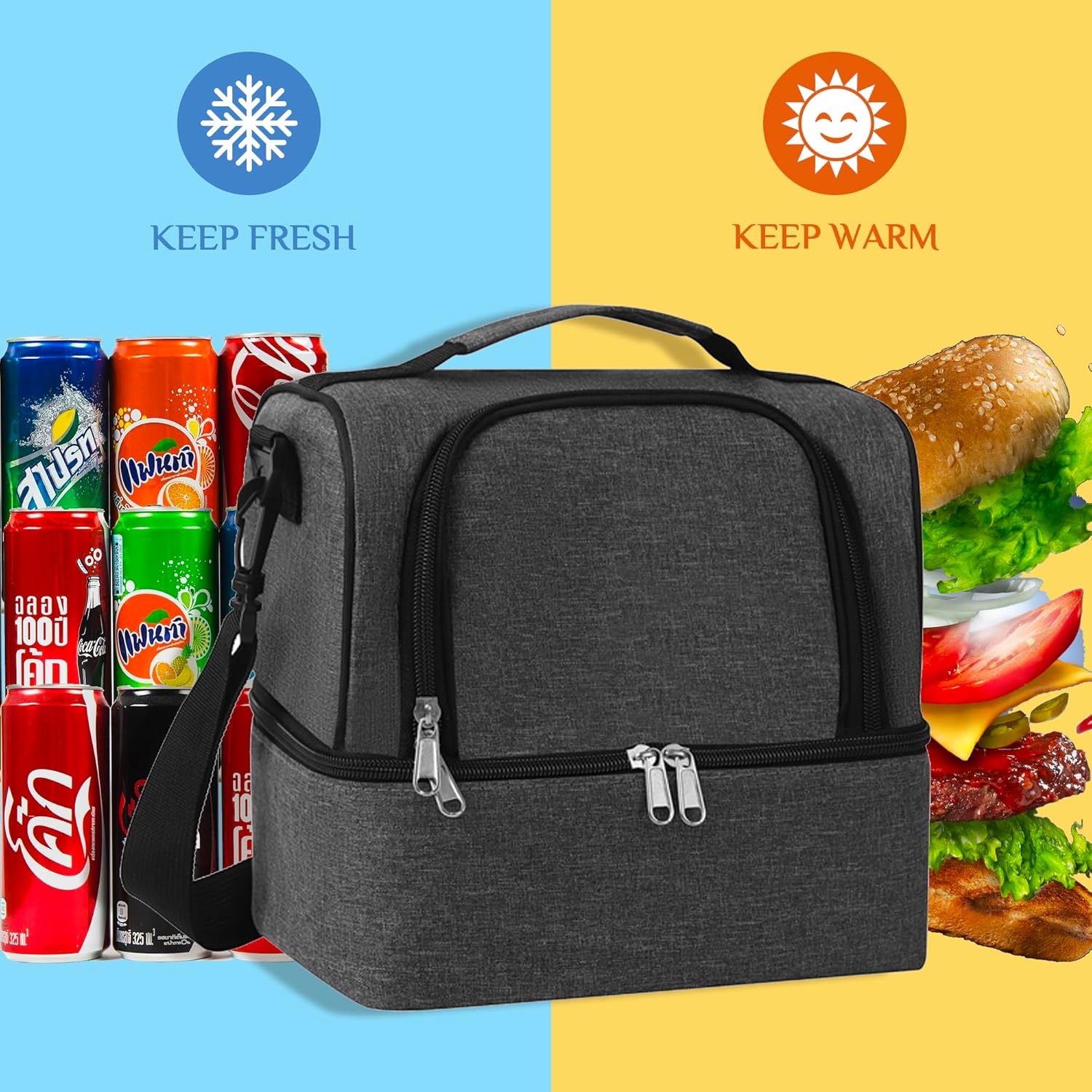 Lunch Bag for Women and Men - Reusable, Leakproof, and Insulated Double Deck Design for Picnic, Hiking, Beach, Work and Office Use โ image 2