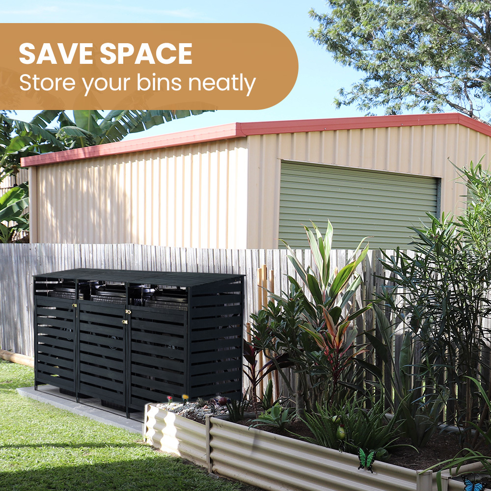 PlantCraft Triple Wood Wheelie Bins Storage Shed, 3 Door Garbage Rubbish Bin Enclosure โ image 6