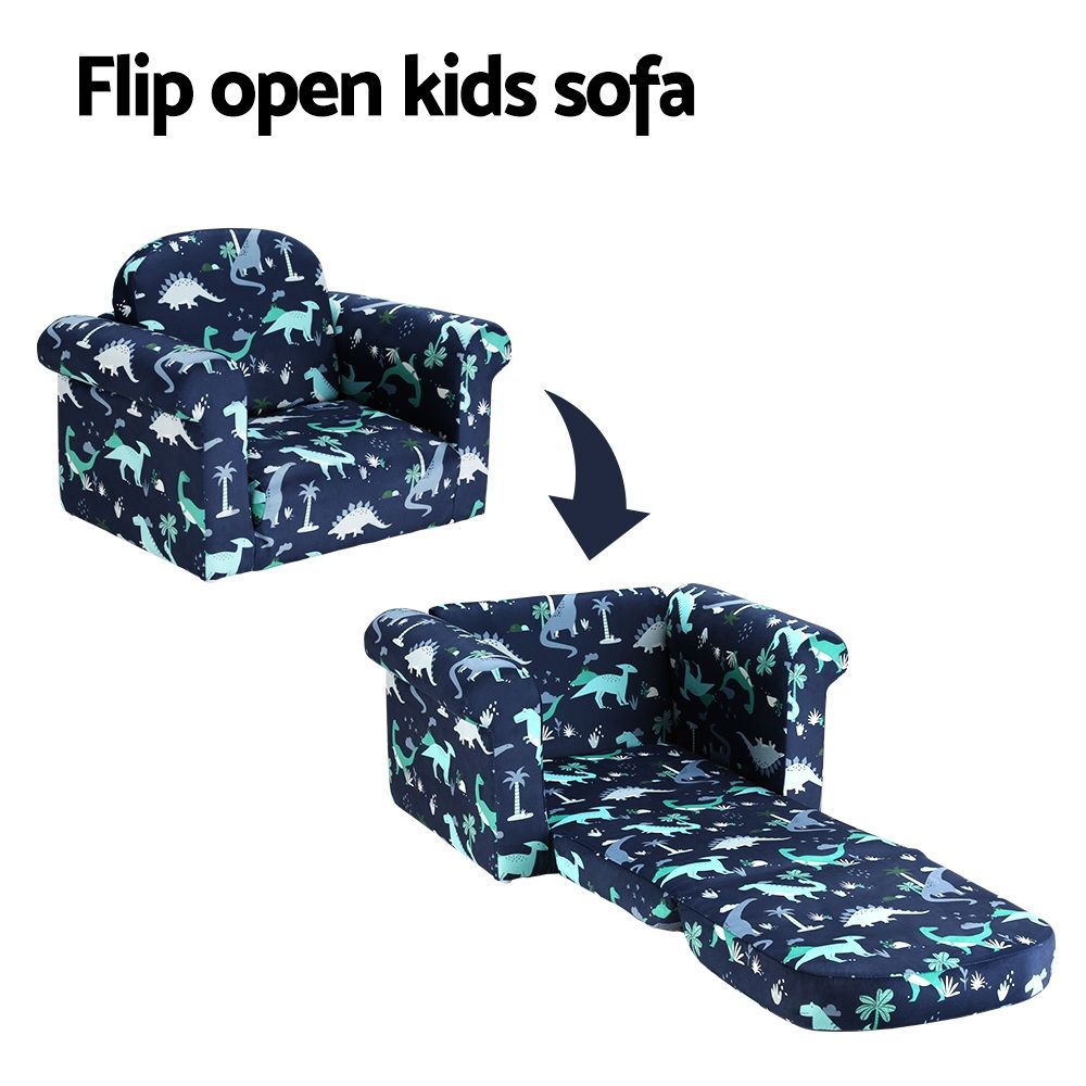 Keezi Kids Sofa 1 Seater Children Flip Open Couch Lounger Armchair Dinosaur Navy โ image 6