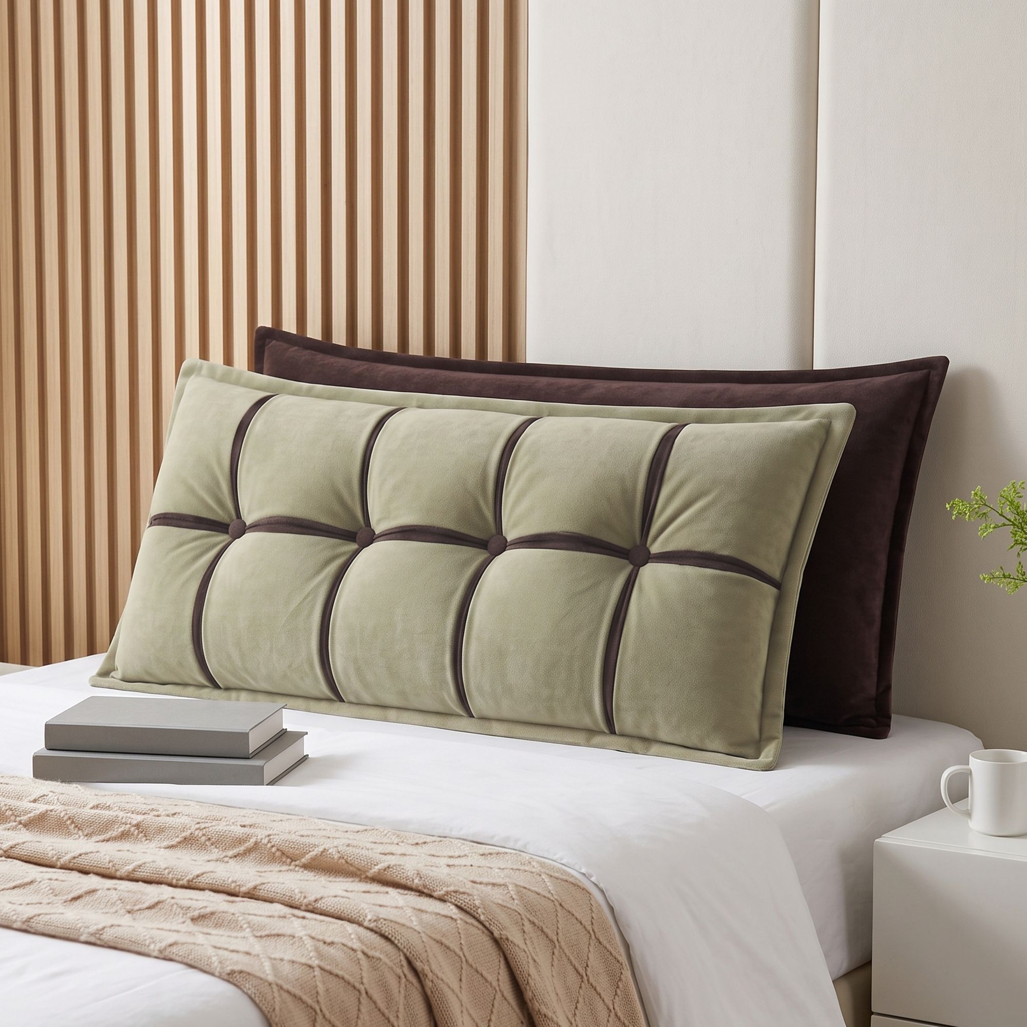 Giselle Bedding Headboard Pillow with Double-Layer Storage Wedge Reading Backrest with Adjustable Filling, Chenille Bed Rest Cushion for Daybed, Dorm, and RV