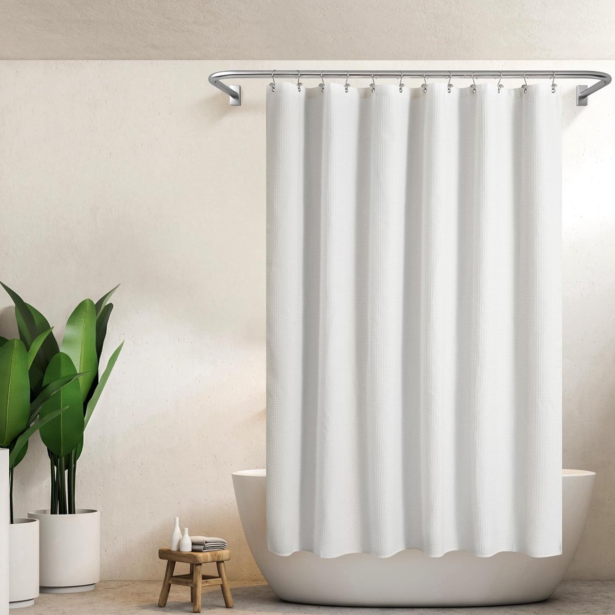 Waffle Weave Shower Curtain - Window Curtain - Fabric shower curtain for bathroom - Raised fabric - Waterproof - Washable - Suitable for bathroom, bedroom — image 2
