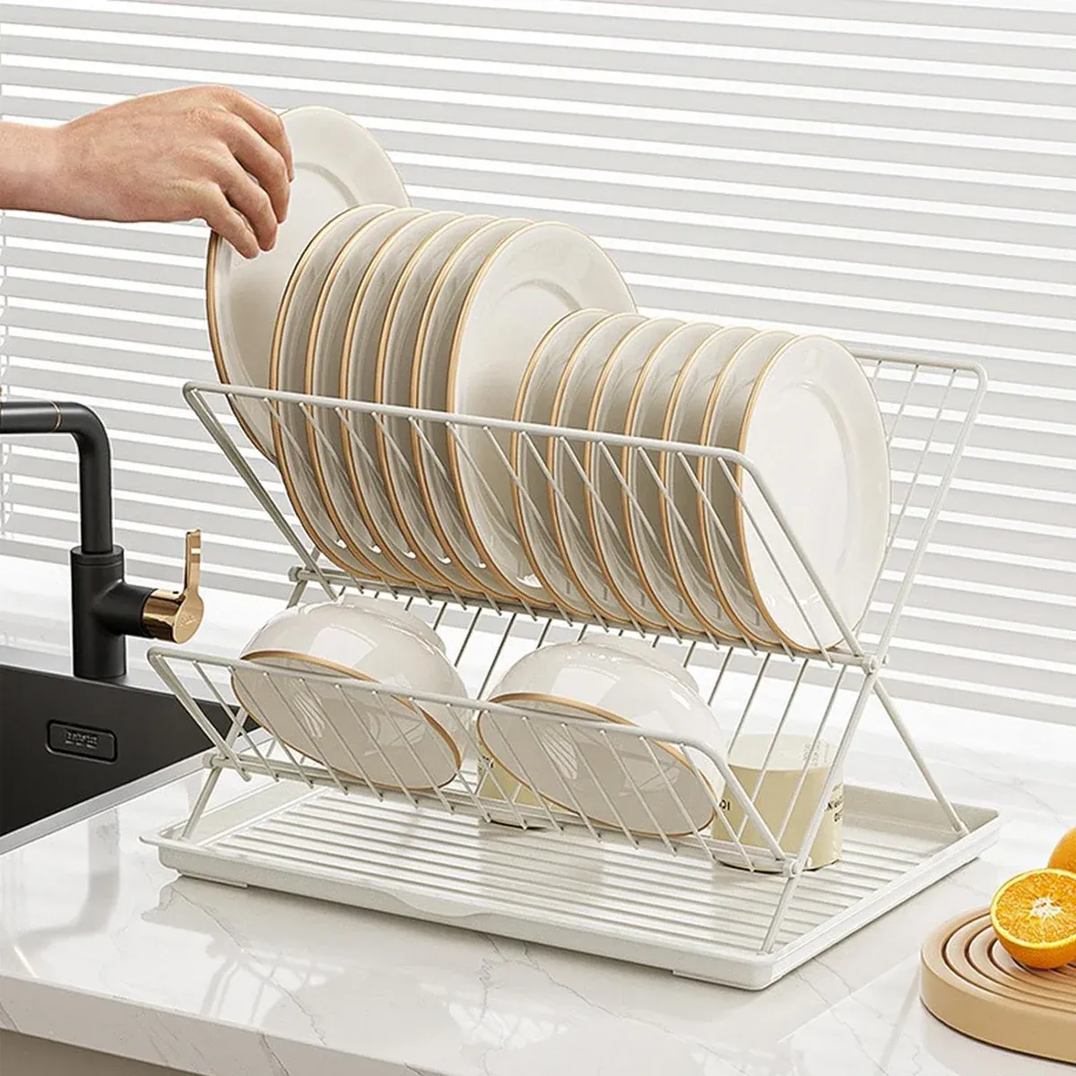 Kitchen Storage Rack Bowl Rack Household Draining Rack Multi-Functional Organizer - White โ image 5