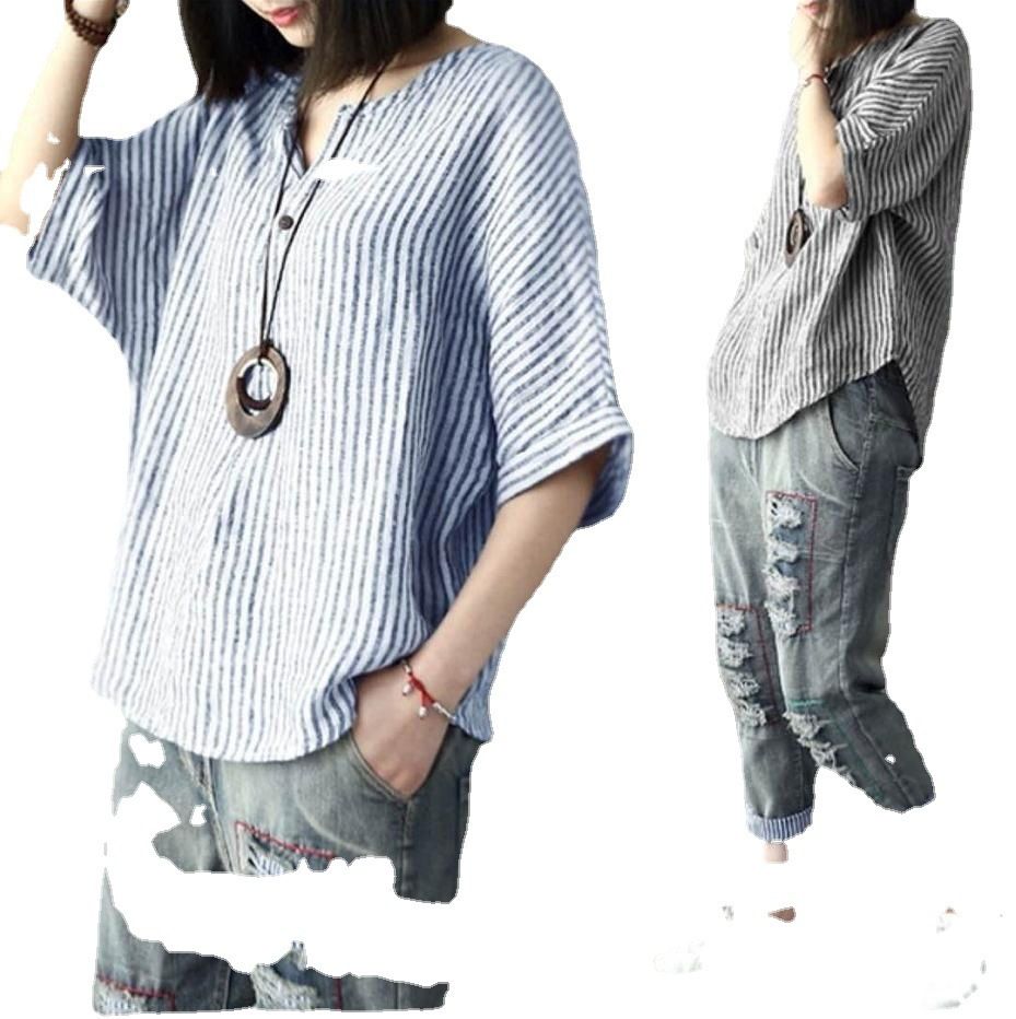 Women Striped Cotton Blend Batwing Casual Top T-Shirt Large quantity in stock, shipped within seconds on the same day M — image 5