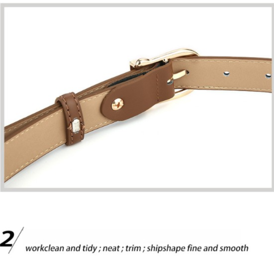Women's Genuine Leather Thin Belt 2.3cm Width Minimalist Gold D-Shaped Buckle Casual Waist Strap for Jeans Dresses Khaki 105cm — image 4