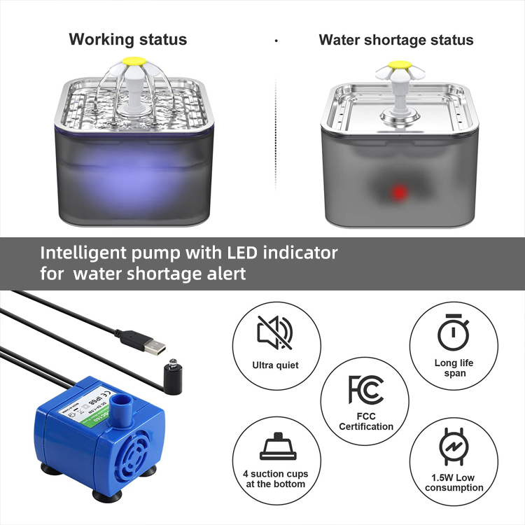 YES4PETS 3L Automatic Electric Pet Water Fountain Dog Cat Stainless Steel Feeder Bowl Dispenser Grey โ image 5