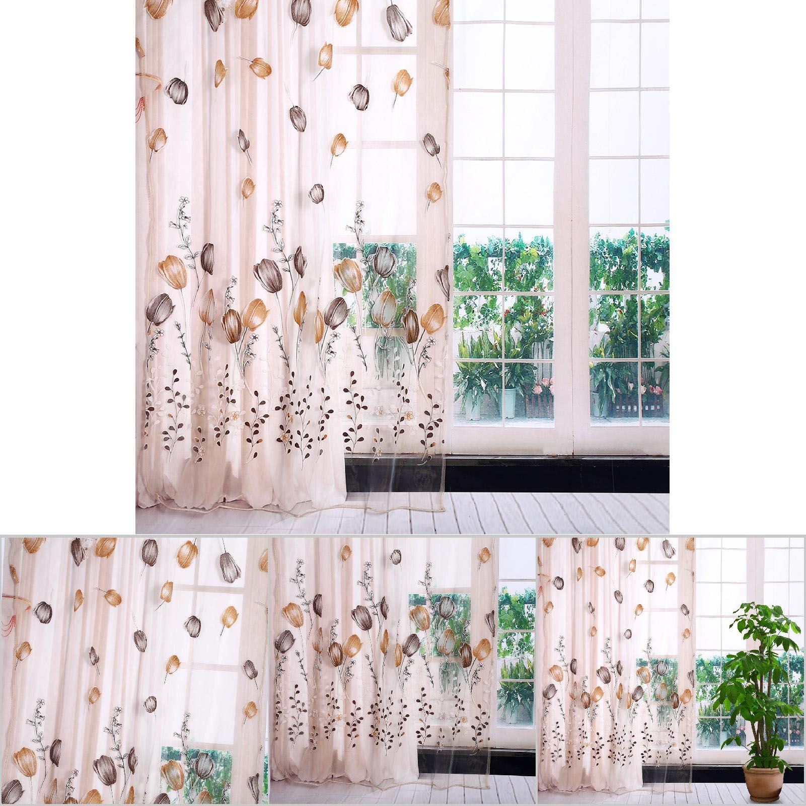 100*200cm Tulips Printing Tulle Curtains Sheer Drape Balcony Window Decoration Orange โ image 5