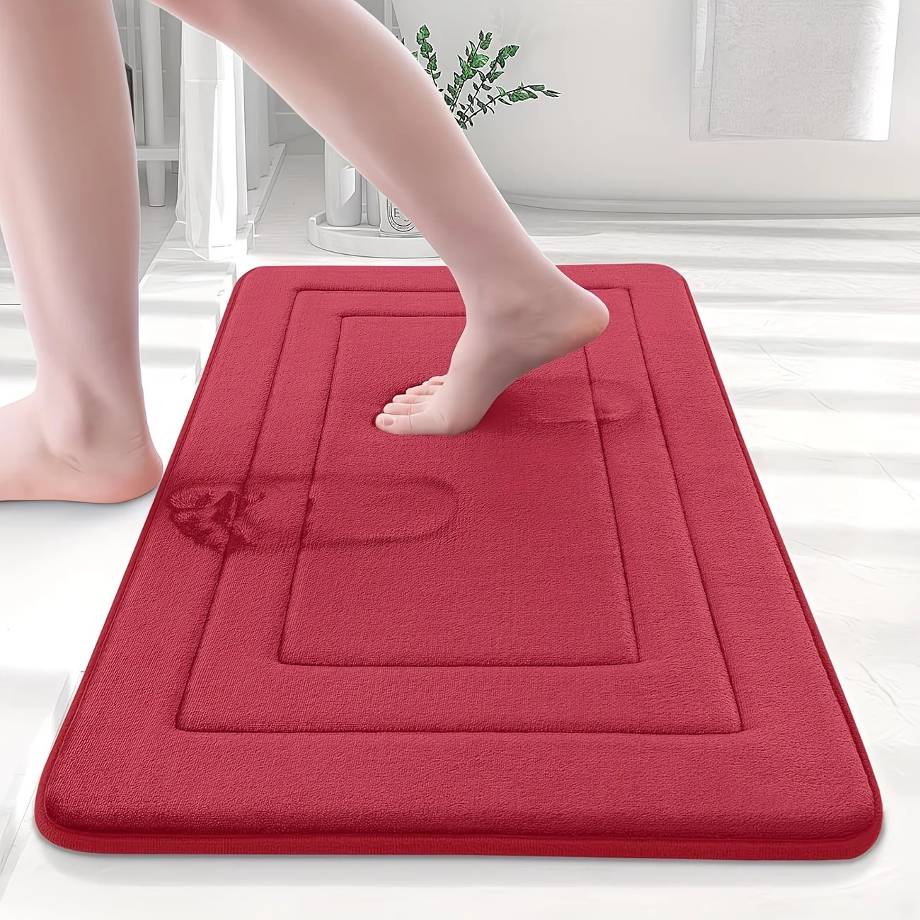 RED Geometric Pattern, Soft Lightweight Skin-Friendly, Bathroom Accessory, Toilet Anti-Slip Mat, Bathroom Mat, Machine Washable, Suitable for Shower Room — image 2