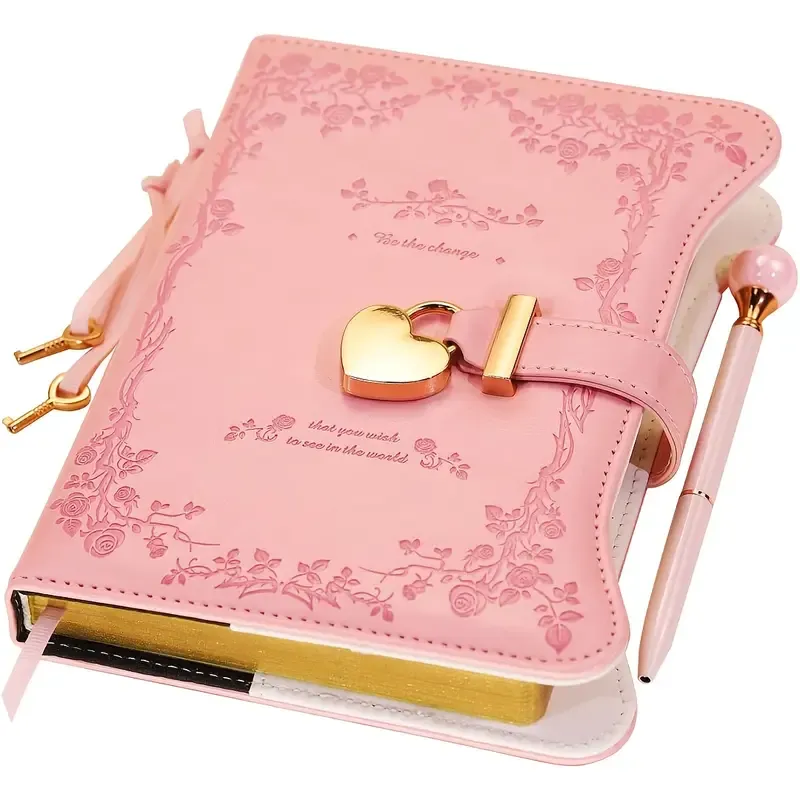 Heart-shaped lock diary with pen, lock & key. B6, 360 pages, garden style for all genders. One key locks your secret — a perfect gift for any — image 3