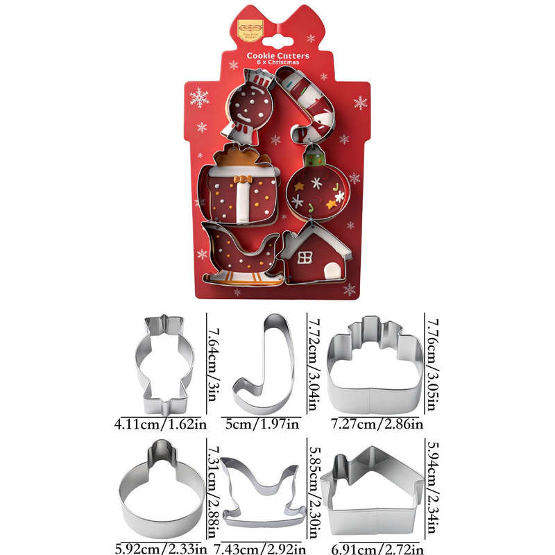 Stainless Steel Christmas Cookie Cutter 6-Piece Set, Holiday DIY Baking Molds for Cookies & Fondant—Gift Box — image 2
