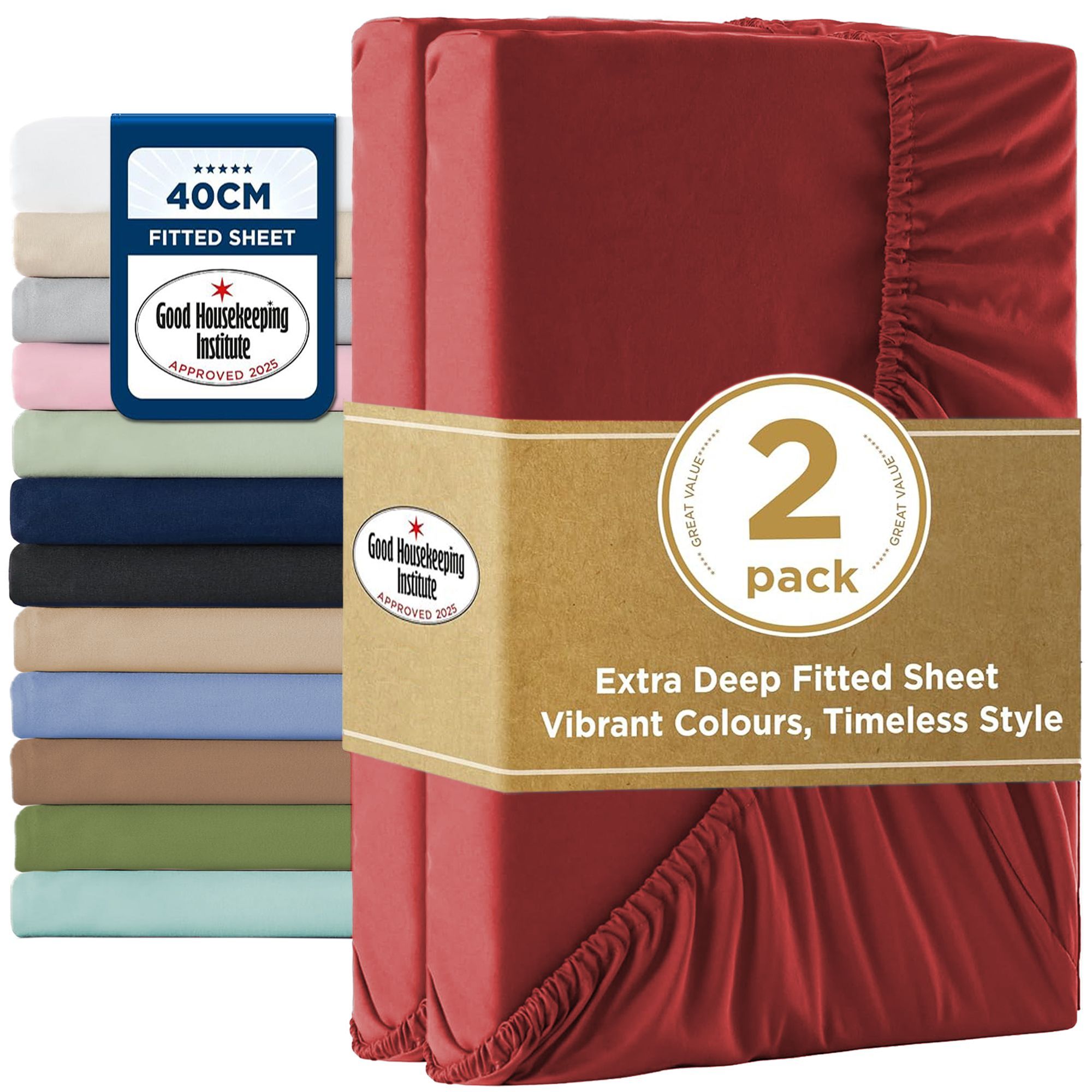 2000TC Hotel Quality Fitted Sheets - 2 Piece Fitted Sheets -Breathable Bedding - Wrinkle, Fade, Stain Resistant- 16inch/40cm Deep Pocket Fitted Bed
