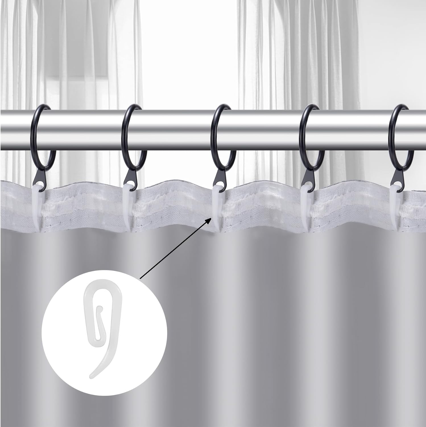 White plastic hooks for windows and door curtains - curtain hooks - suitable for windows, doors and shower curtains - 50 pieces โ image 4