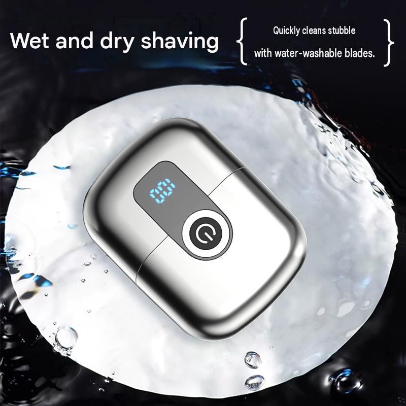 Silver Mini Portable Electric Shaver for Men and two set of spare integral blades - Floating Heads, IPX6 Waterproof Wet & Dry Use, LED Battery Display, Type-C — image 5