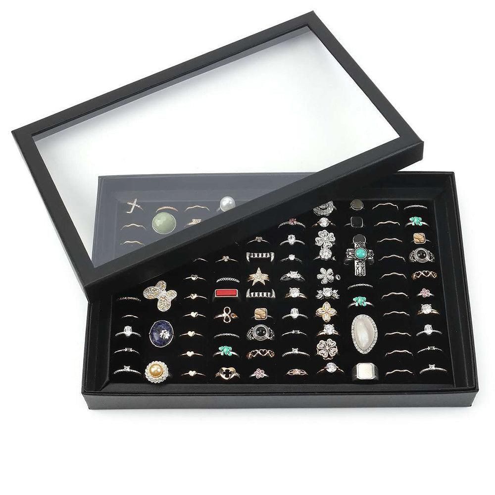 100 Slots Jewelry Ring Display Organizer Tray Case
