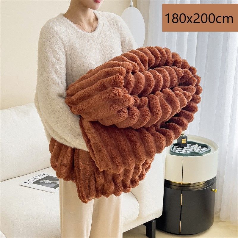 Warm Bunny Plush Single Large Blanket Thick Flannel Sofa Nap Throw Gift Caramel 180 × 200cm Recommended Christmas Holiday Gift
