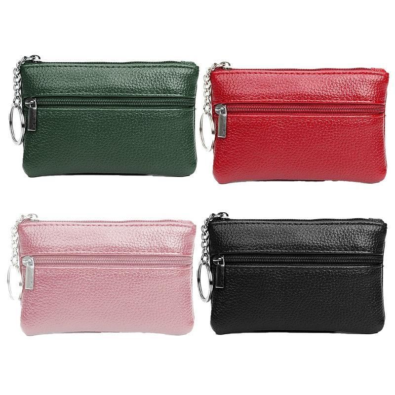 Coin Small Change Bag Card Wallet Pouch Zip Up Women Key Ring Leather Mini Purse - Pink โ image 3