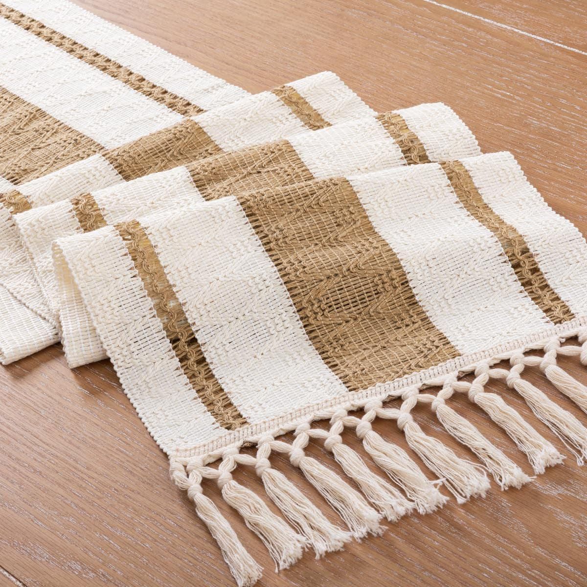 Cotton Linen Table Runner with Knot Tassel Bed End Towel Long Tablecloth Mat - Black — image 6