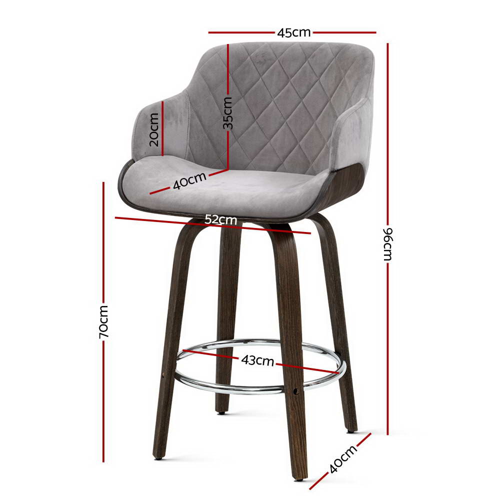 Artiss 2x Bar Stools Swivel Velvet Padded Wooden โ image 2
