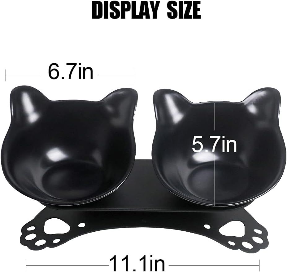 Elevated Cat Bowls,Double Cat Dog Bowls,15°Tilted Raised Cat Bowls,Cat Food Bowls Protective Cat Feeder Bowl for and Small Dogs