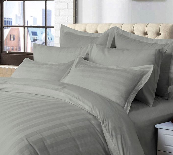 1000TC Ultra Soft Striped Queen Size Grey Duvet Quilt Cover Set — image 2