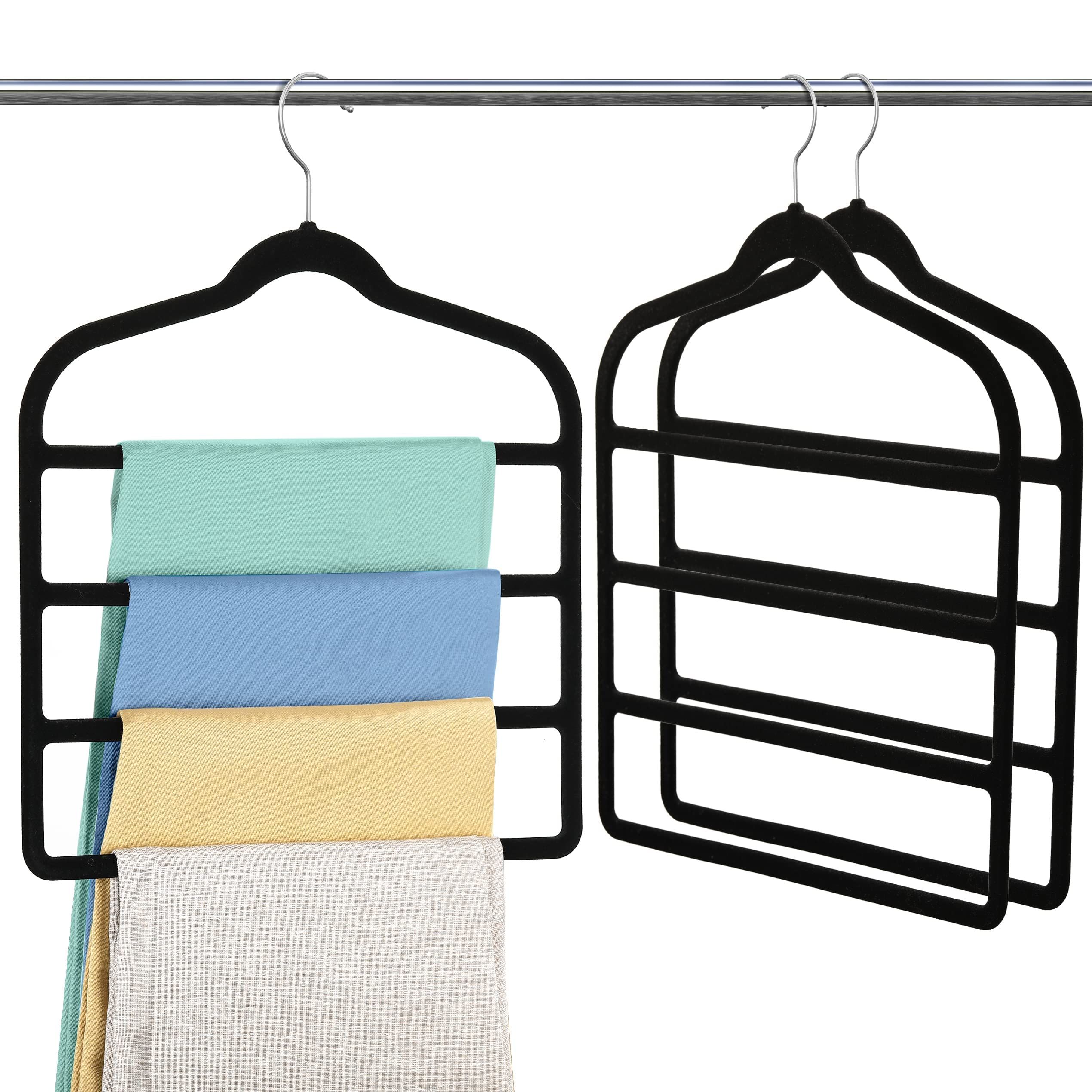 Velvet Pant Clothes Hanger Space Saving Non-Slip Shorts Hanger, Jeans Slack Trousers Hangers Multiple Velvet Hanger (Black,3)
