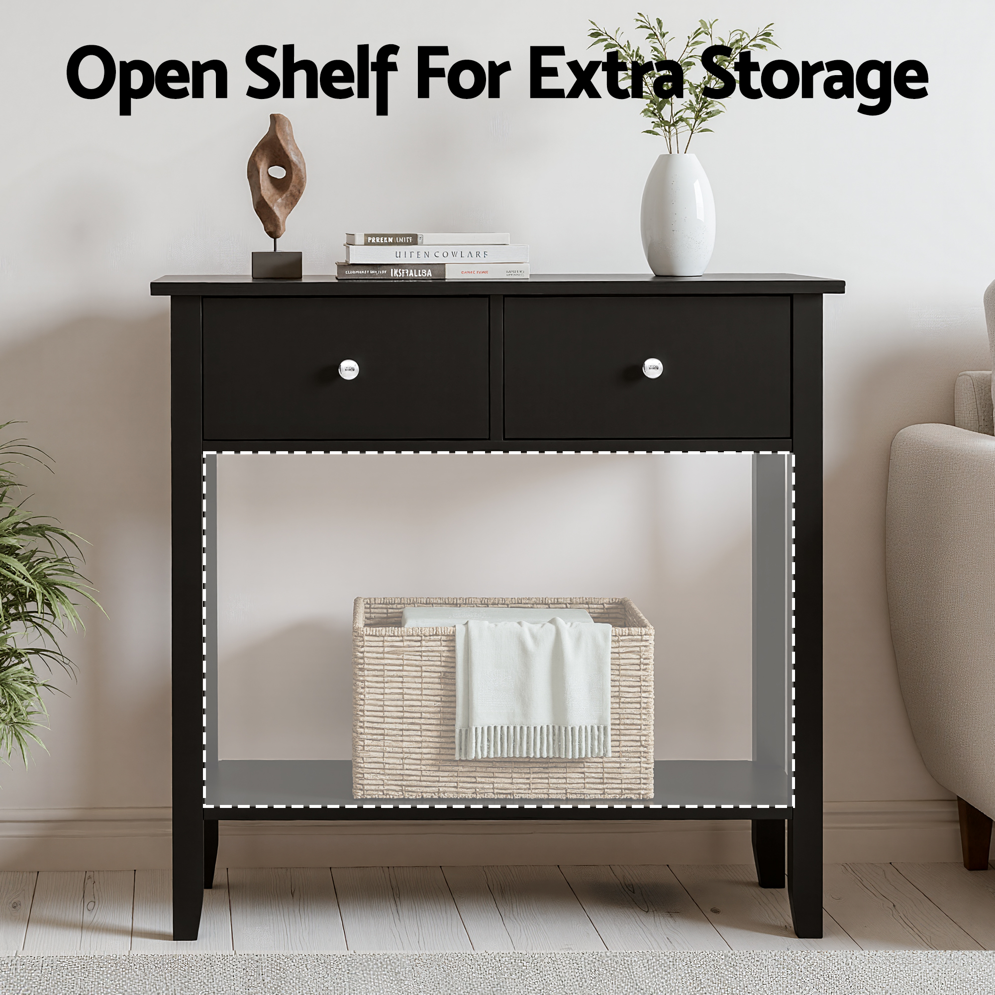 Artiss Console Table Hallway Sofa Entryway Entrance 2 Drawers 80CM Black โ image 5