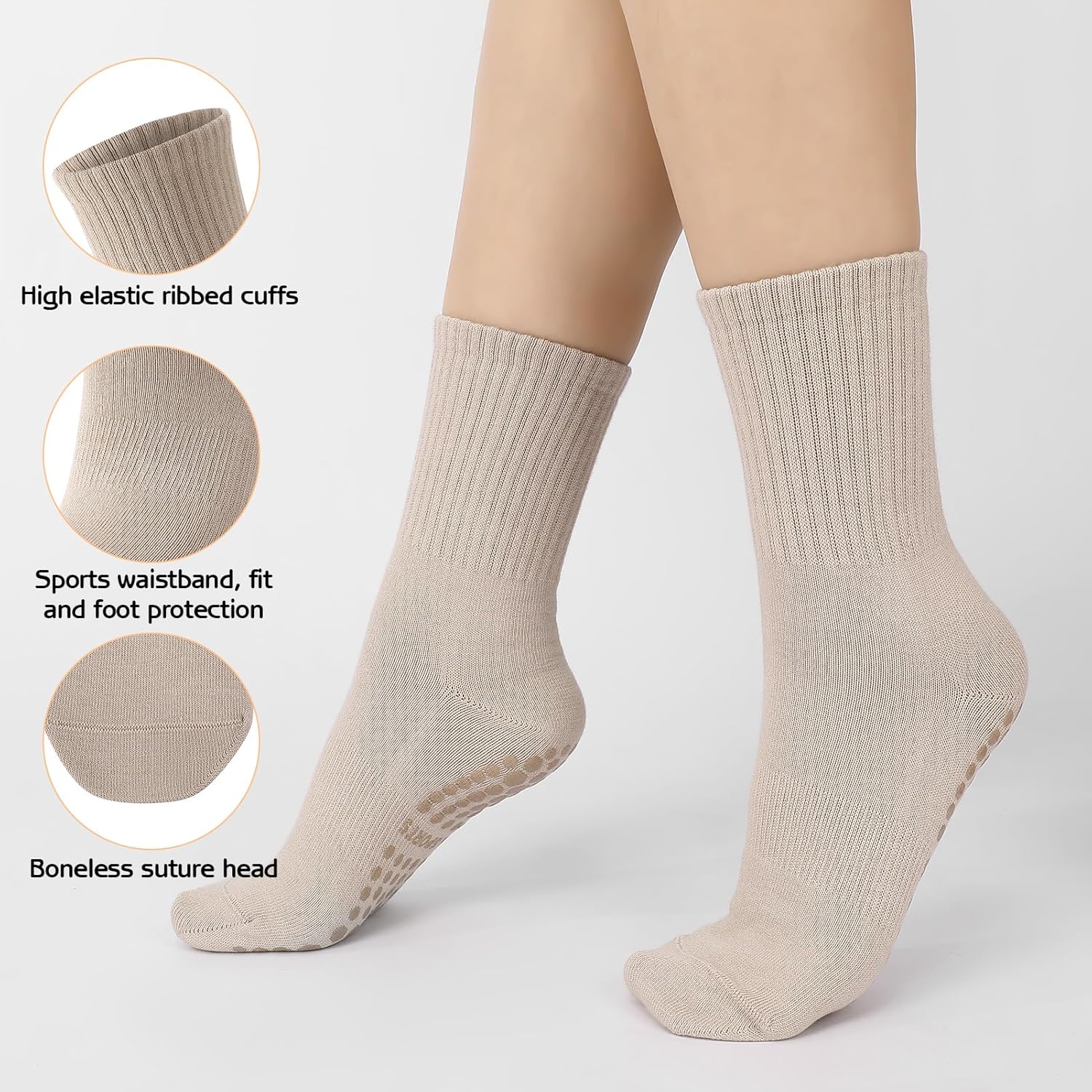 3 Pairs Non Slip Pilates Socks with Grips for Women, Yoga Grip Socks for Yoga, Barre, Dance, Ballet, Fitness — image 4