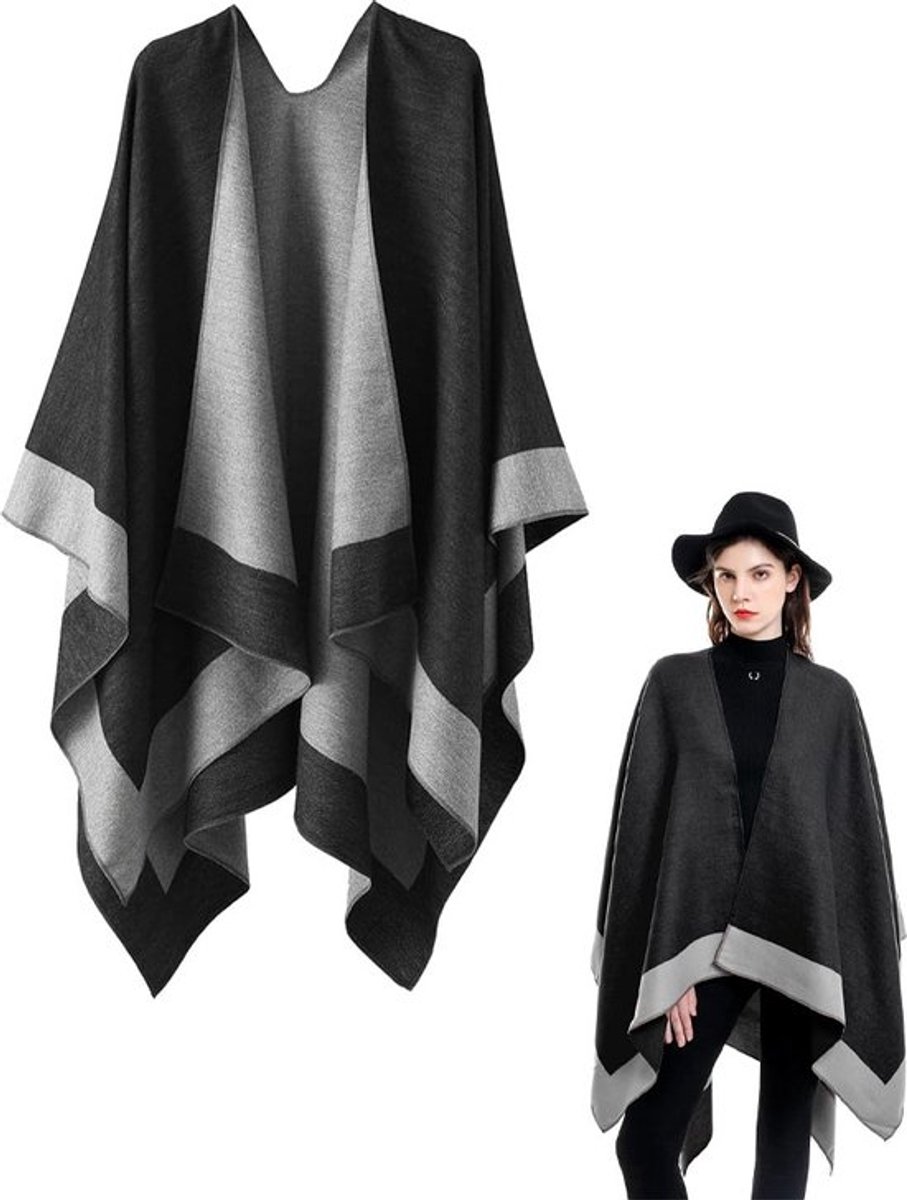 Women's Wrap - Women's Scarf - 160 x 130 Cm - Wrap Scarf - Fashion Scarf - Stole - Small Scarf - Warm Winter Scarf - Scarf for Women - Shawl - Black and Grey