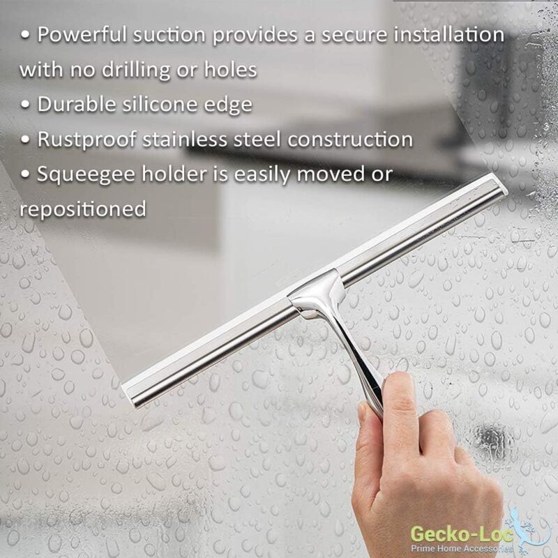 Bathroom Shower Squeegee with Suction Cup Hook for Glass, Mirror, Door Cleaning Rustproof Stainless Steel — image 3