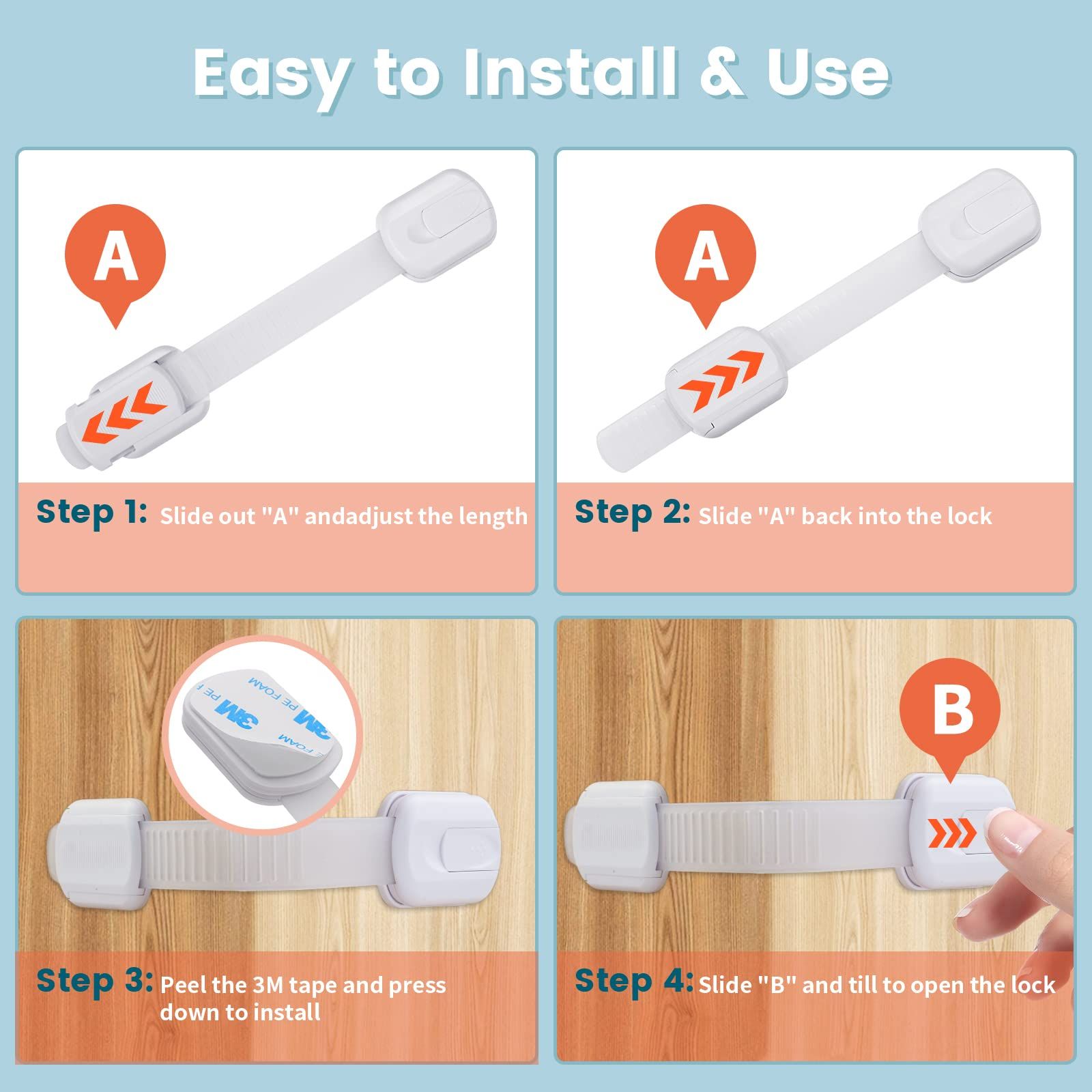 Locks (6 Pack) for Fridge,Cabinets,Drawers,Dishwasher & More,Toilet- Adjustable Strap,No Drilling Required,Easy Installation โ image 5
