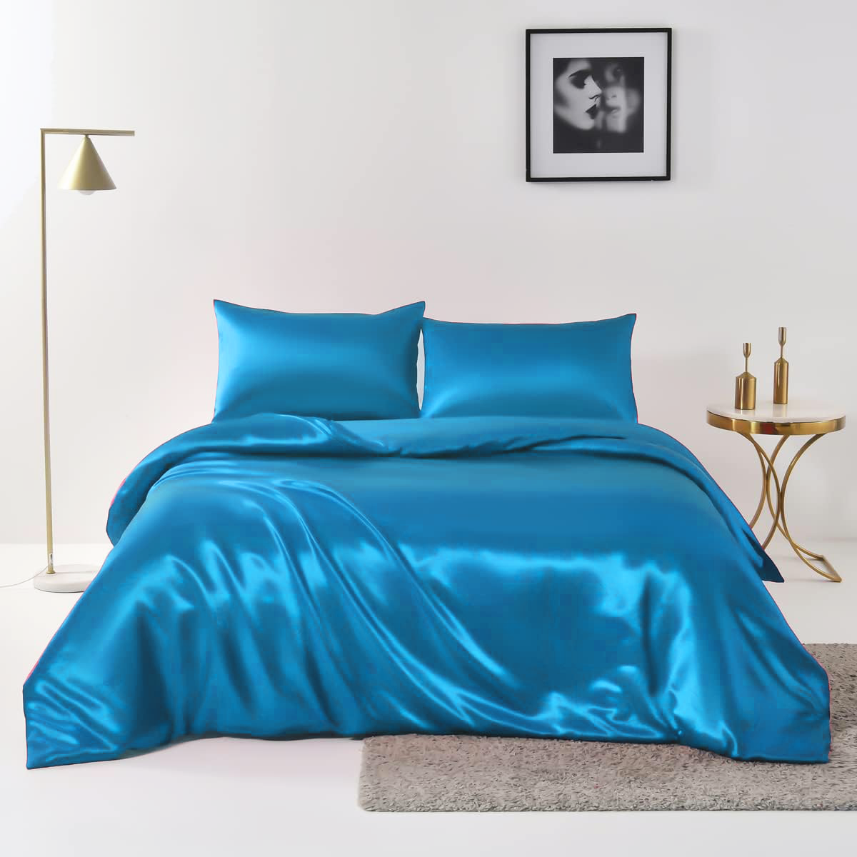Satin Quilt cover Set Hotel 3 Pieces Quilt cover with Pillowcase, Art Silk Bedding Set-Luxury Soft Silky pillowcase for Hair and Skin, Similar to Silk — image 2