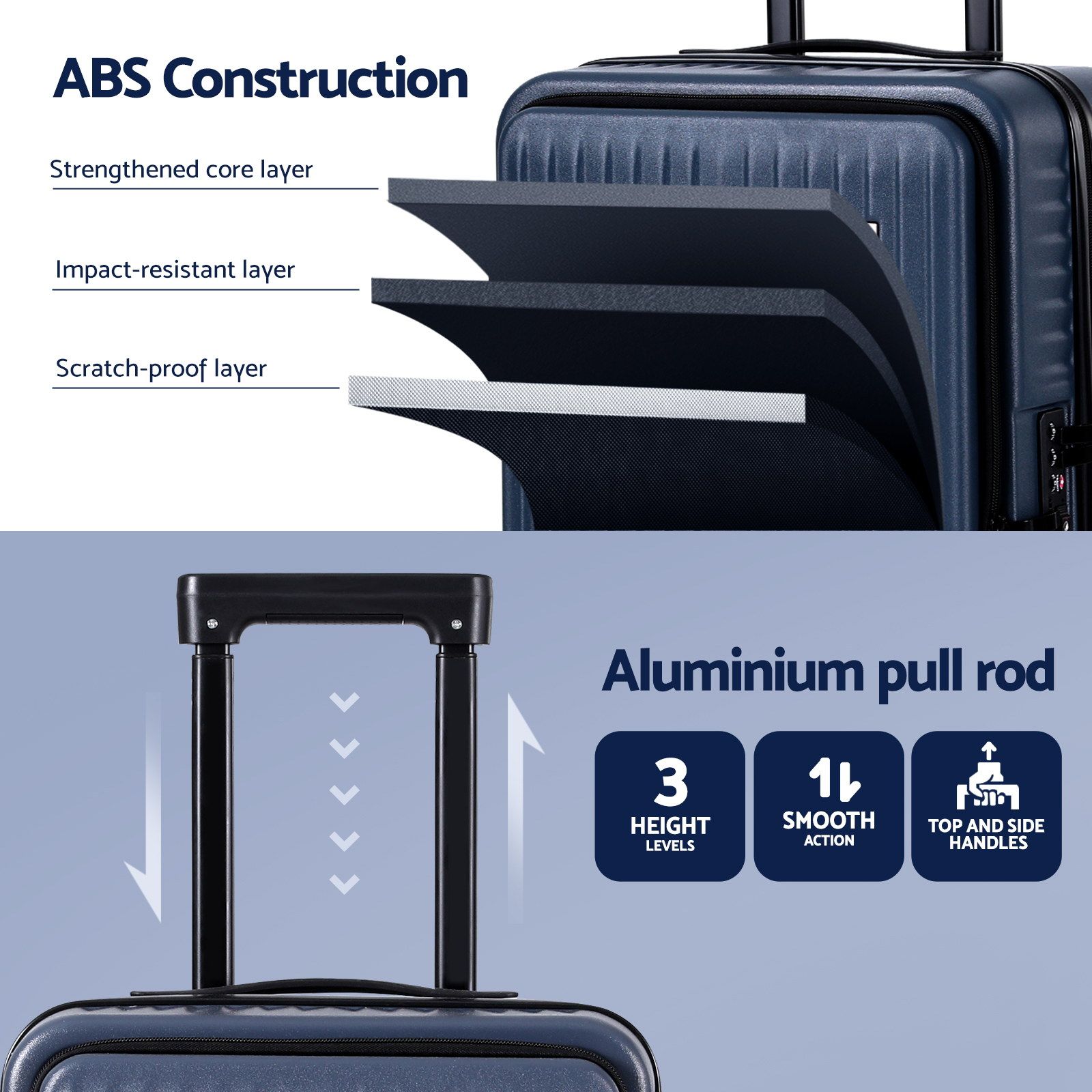 Wanderlite 20" Luggage Suitcase Front Pocket Travel Carry On Dual TSA Navy β image 6
