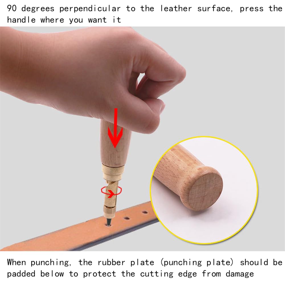Adjustable Screw Hole Punch Automatic Hole Punch Tool with Wood Color Wooden Handle Bookbinding Tool Leather Hole Punch with 6 Tips Size — image 3