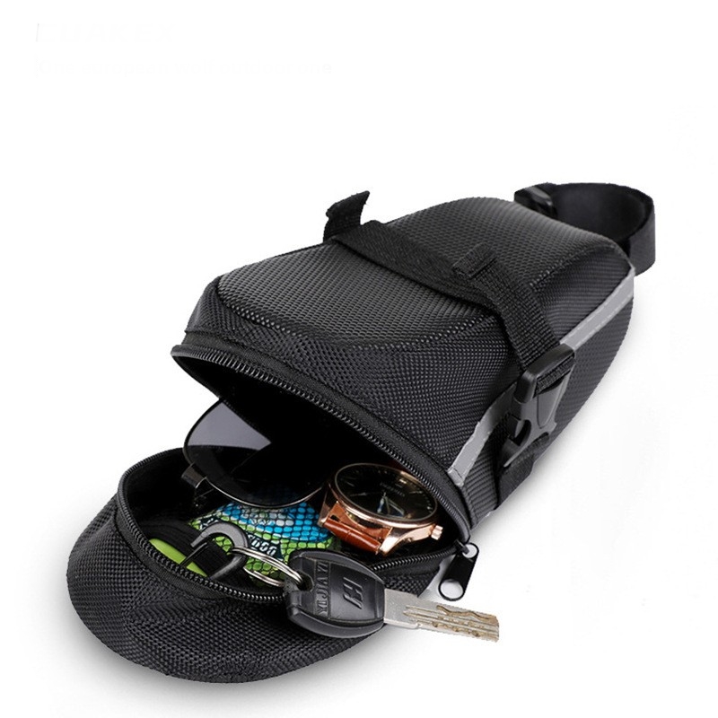 Black Water Resistant Bicycle Saddle Bag Under Seat Wedge Pack with Reflective Strip and Quick Release Strap for MTB Road Bikes โ image 4