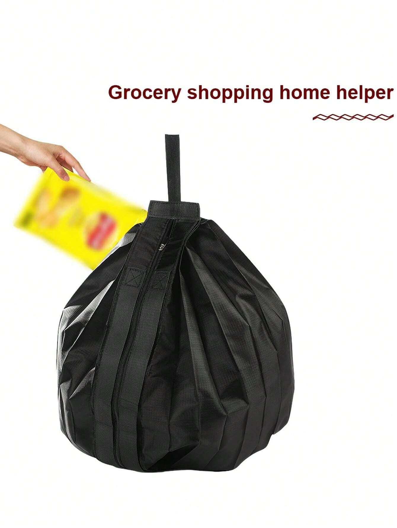 1PC Reusable Foldable Shopping Bag – Black Oxford Cloth Material, Travel Beach Tote, Supermarket Grocery Carry Bag, Compact and Durable — image 3