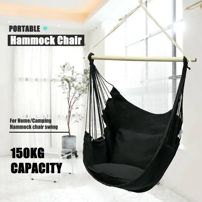 Portable Hanging Hammock Chair Swing Garden Outdoor Camping Soft - White โ image 6
