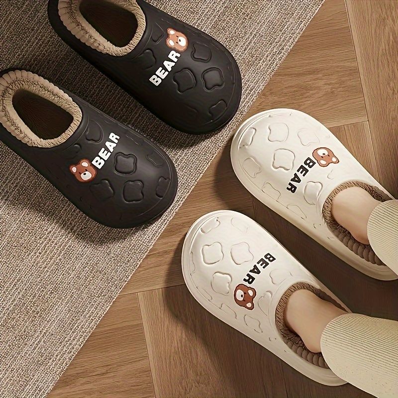 Women's Bear-Patterned Thick Sole Cotton Slippers - Beige - Size 8(AU8/EU39) โ image 5