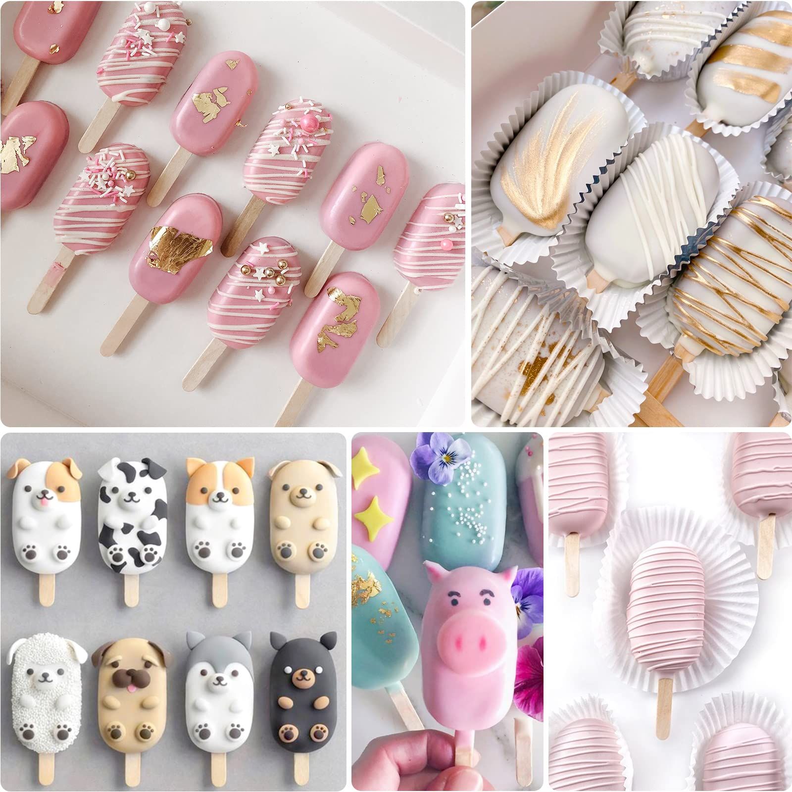 Popsicle Silicone Molds Set, 2 PCS Ice Cream Molds with 50 Wooden Sticks for Cake Pop, Ice Pop, Cakesicles, (Standard Size/White) โ image 4