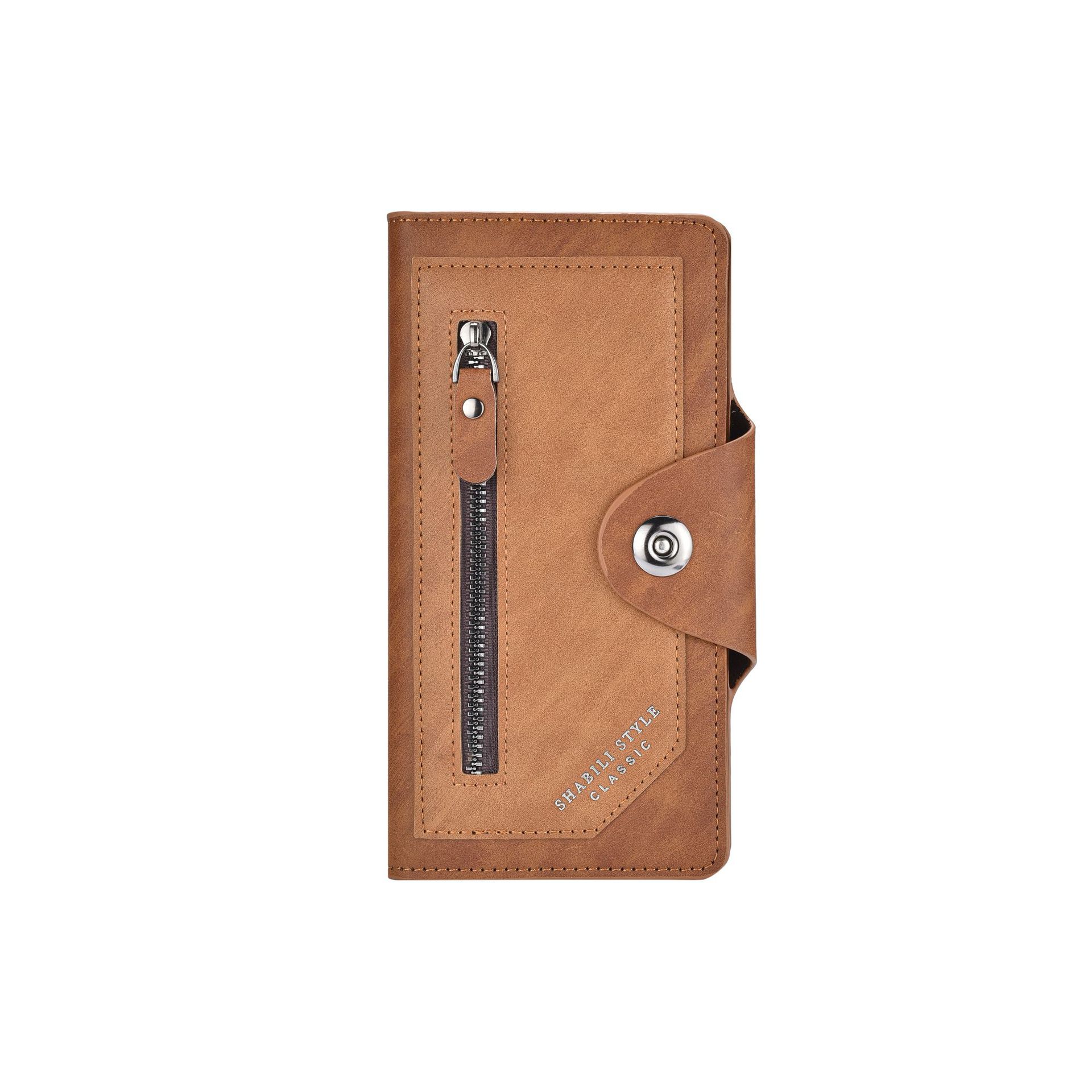 Light coffee Vintage Men's Long Wallet Slim PU Leather Clutch with Multi Card Slots and External Zipper Pocket, Large Capacity Fashion Purse for