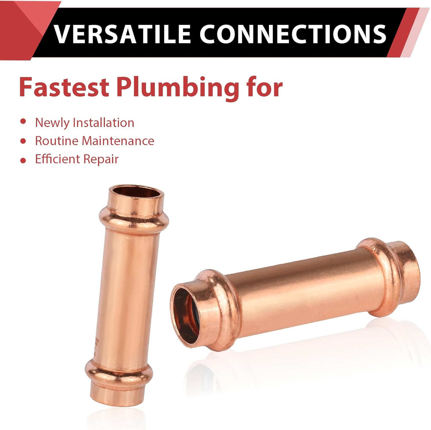 (Pack of 10) 1/2" x 1/2" Copper Press Fit Extended Coupling Fittings, No Stop,(PRESS028) — image 5