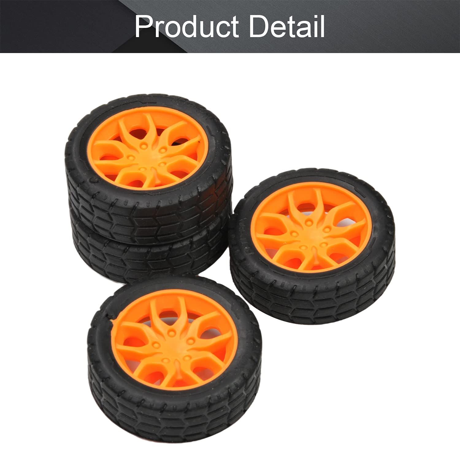 30x11mm RC Cars Wheels, 4Packs Black Orange Toys Wheels, 2mmDia Shaft Plastic Model Wheels for DIY Toy, RC Car, Truck — image 4