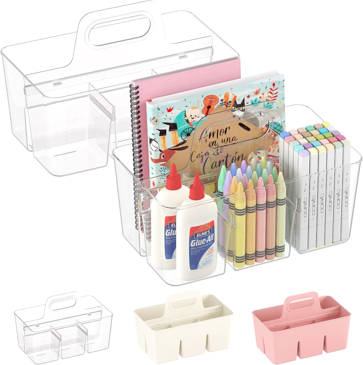 2 Pcs Plastic Caddy Organizer with Handle, Portable Art Supply Storage for Craft Supplies, Cosmetics, Holds Pencil, Crayon, Brhes, Hair Product, Dorm Shower