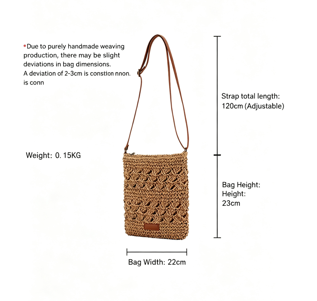 Hollow Woven Summer Beach Bag - Handmade Paper Rope Crossbody Tote for Vacation - Lightweight Crochet Shoulder Bag - Camel โ image 4