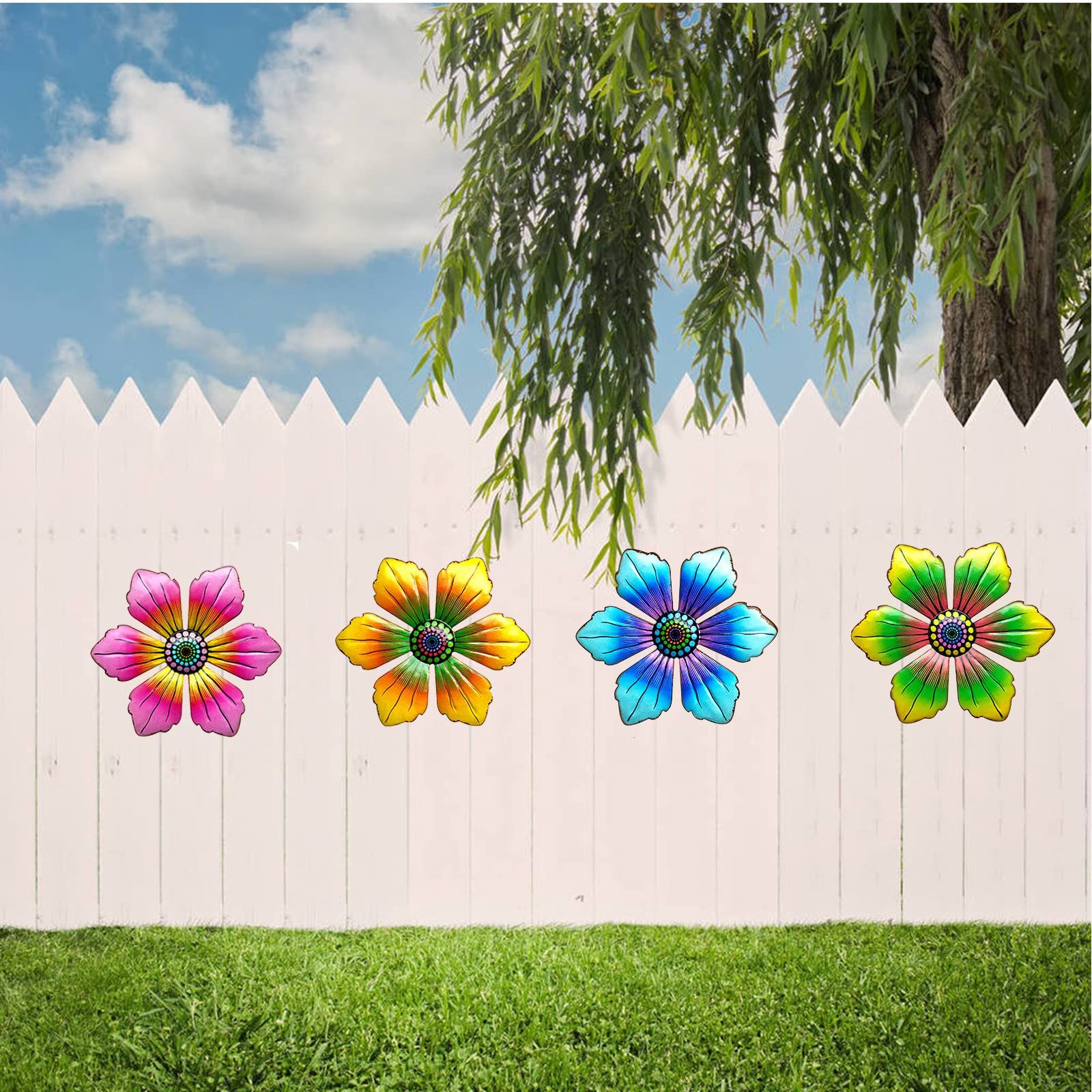 4PCS Metal Garden Wall Art Decorative, Metal Flower Outdoor Wall Sculptures Hanging Indoor Outdoor Home — image 4