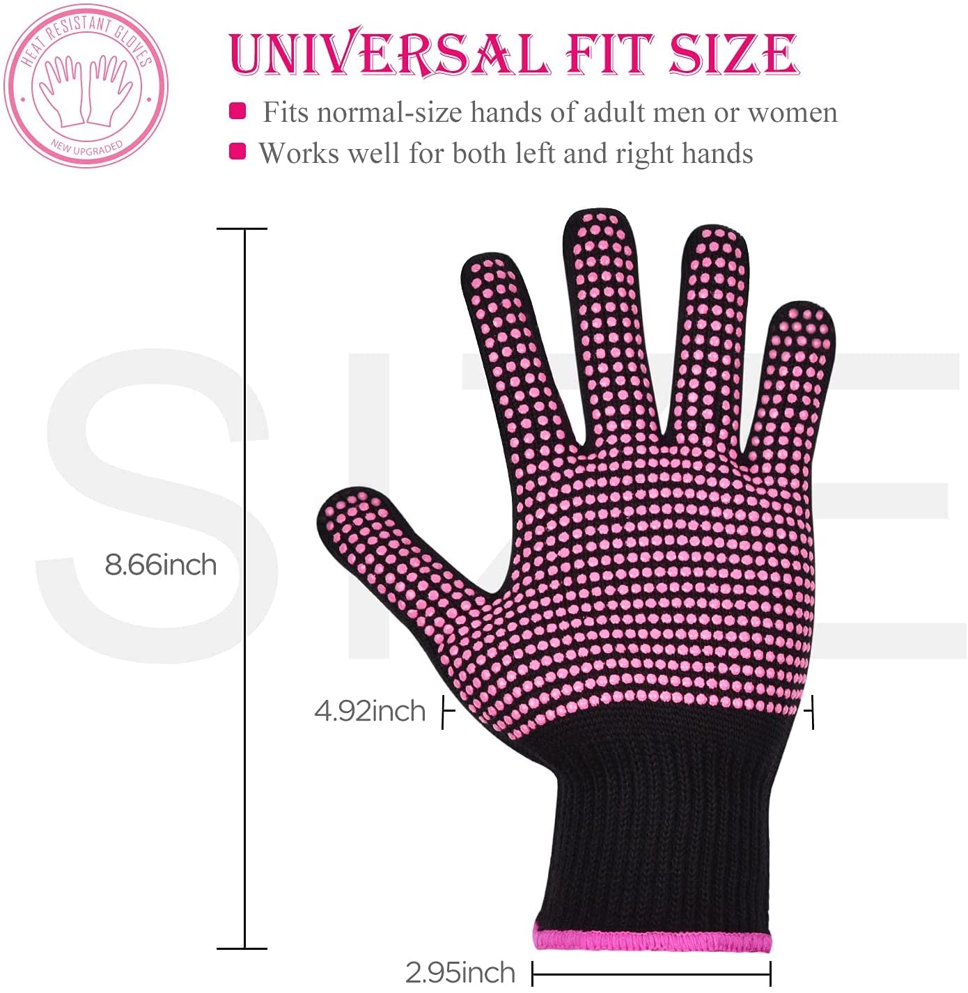 2Pcs Heat Resistant Gloves with Silicone Bumps, Professional Heat Protection Gloves for Hair Styling, Mitts for Curling Iron Wand Flat Iron Sublimation, Rose — image 2