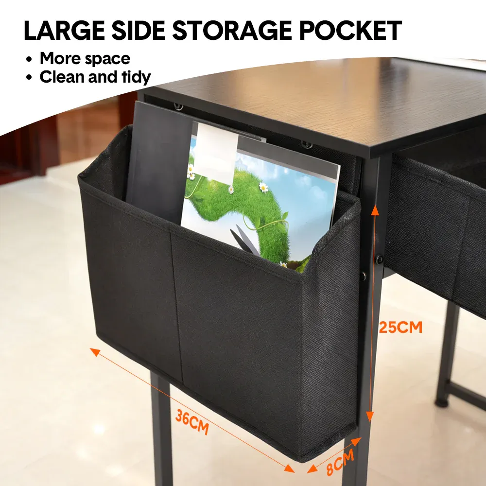 80cm Study Desk Home Office Computer Desk with 2 Fabric Drawers Side Pocket and Hook Modern Small Writing Table for Bedroom Dorm Small Spaces Black — image 2