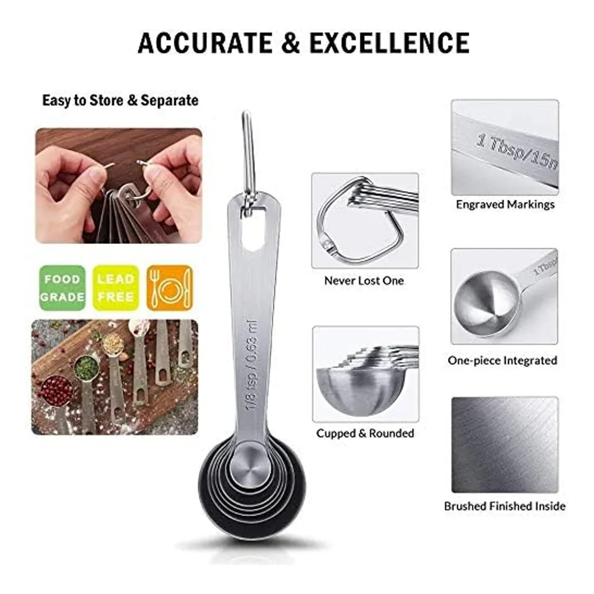 6PCS Measuring Cups Spoons 304 Stainless Steel Baking Tools With Scale Set — image 6